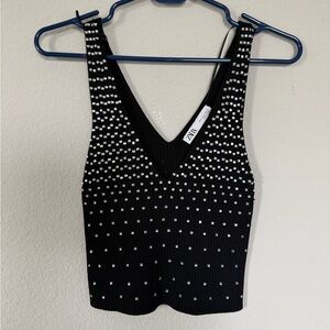Zara Black Rhinestone Studded Knit Crop Top